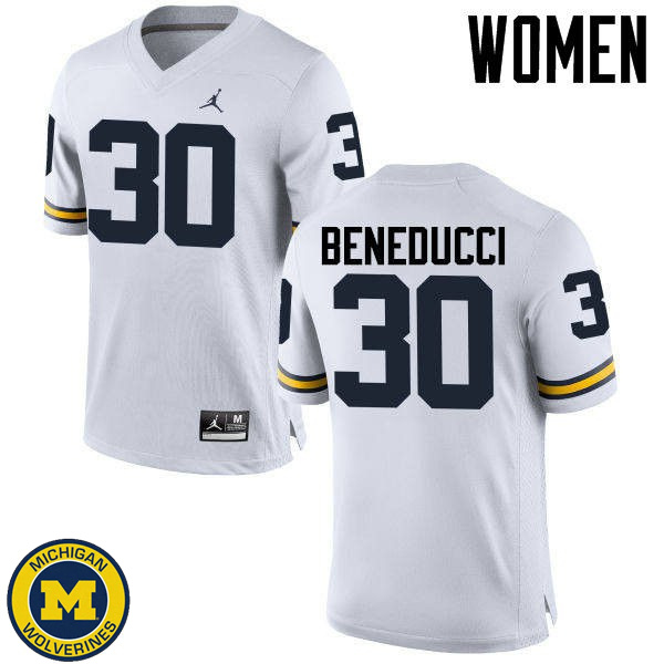 Women Michigan Wolverines #30 Joe Beneducci White University Jersey